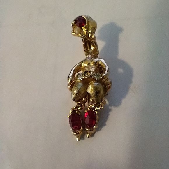 Dancing People Brooches Gold and Pink - Picture 2 of 7